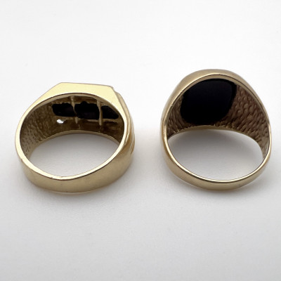 Two Gold And Onyx Rings, One With Diamonds