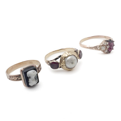 Image for Lot Gold Rings, Gems and Pearl, Group of Three