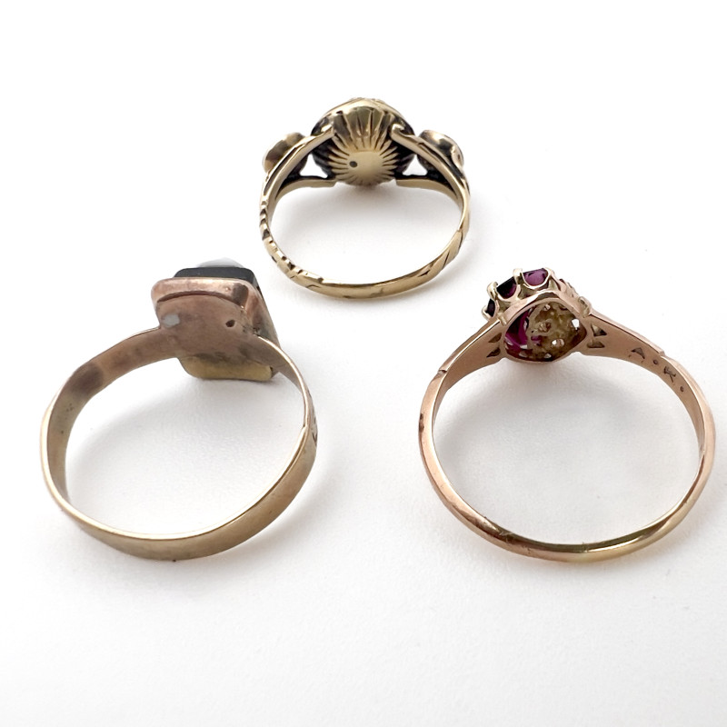 Gold Rings, Gems and Pearl, Group of Three