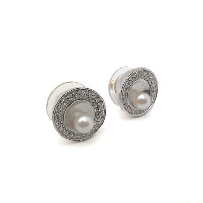 Image for Lot Movado - White Gold Earrings Diamonds Pearls