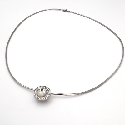 Image for Lot Movado - Gold, Pearl, and Pavé Diamond Pendant Necklace