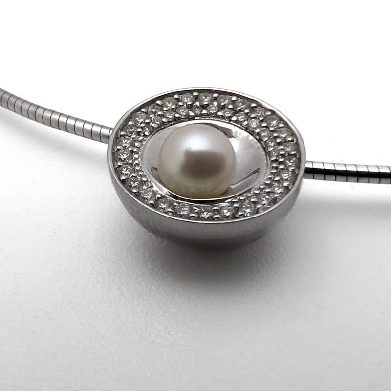 Movado - Gold, Pearl, and Pavé Diamond Pendant Necklace