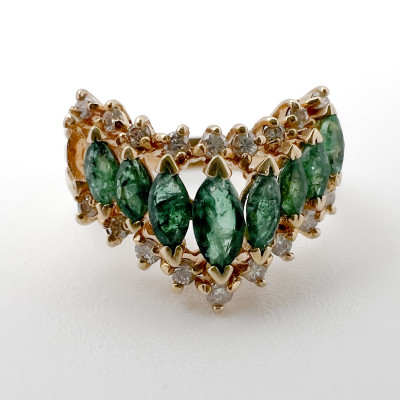 Image for Lot Effy Jewelry - Emerald and Diamond Chevron Cocktail Ring