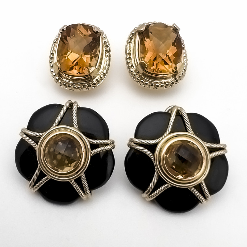Onyx and Citrine Earrings in Yellow Gold