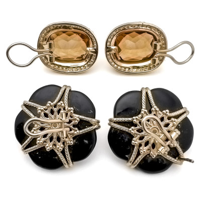 Onyx and Citrine Earrings in Yellow Gold
