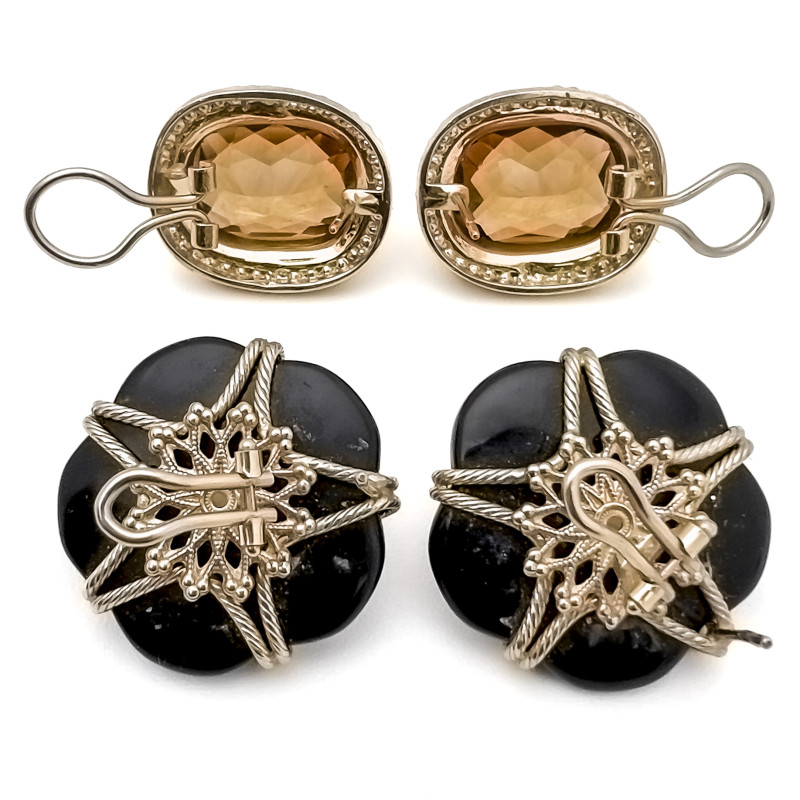 Onyx and Citrine Earrings in Yellow Gold