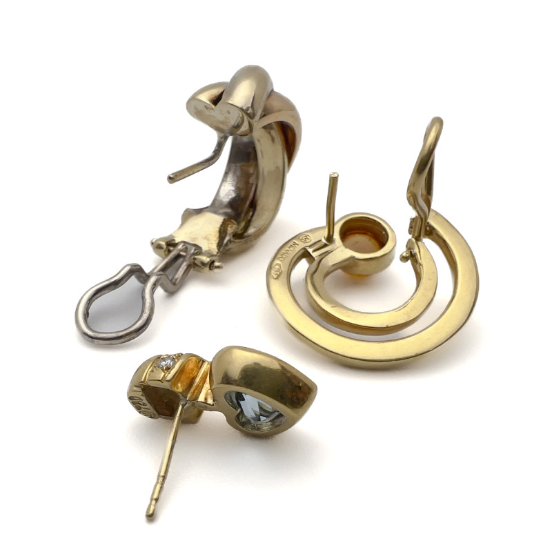 Movado - Gold Earring Group, Three Singles