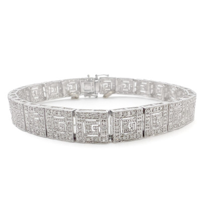 Image for Lot Art Deco Style Pave Diamond Link Gold Bracelet
