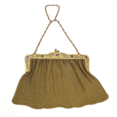 Image for Lot Belle Époque Gold Evening Mesh Bag with Sapphires and Diamonds