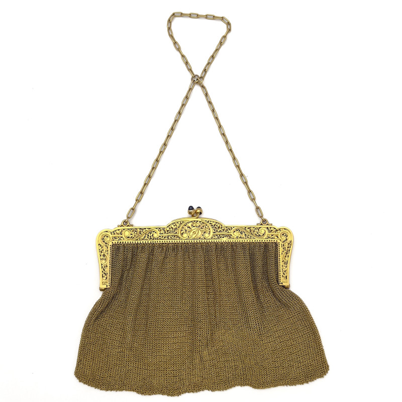 Belle Époque Gold Evening Mesh Bag with Sapphires and Diamonds
