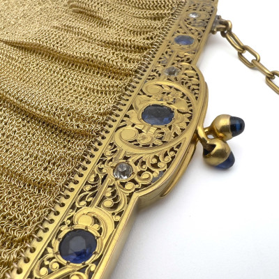 Belle Époque Gold Evening Mesh Bag with Sapphires and Diamonds