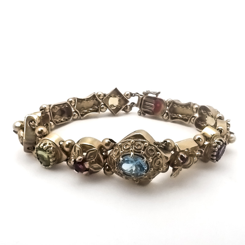 Gem Stone and Pearl Gold Bracelet