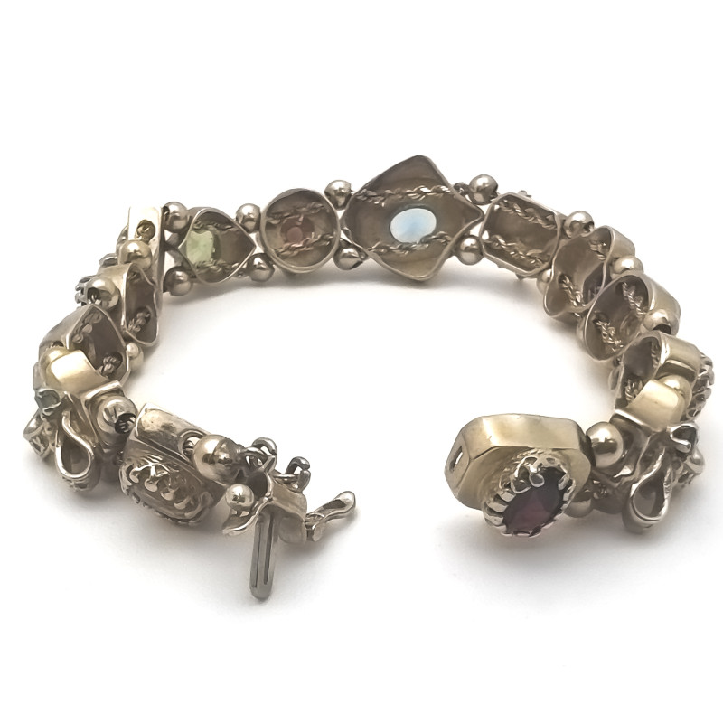Gem Stone and Pearl Gold Bracelet