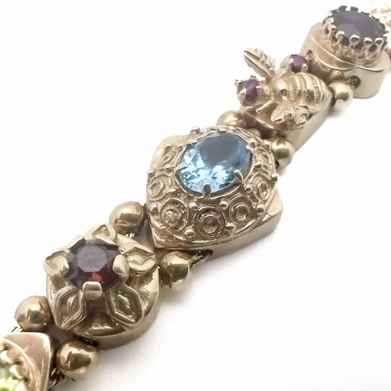 Gem Stone and Pearl Gold Bracelet