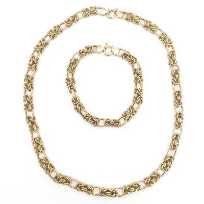 Image for Lot Italian Byzantine Chain Gold Necklace and Bracelet