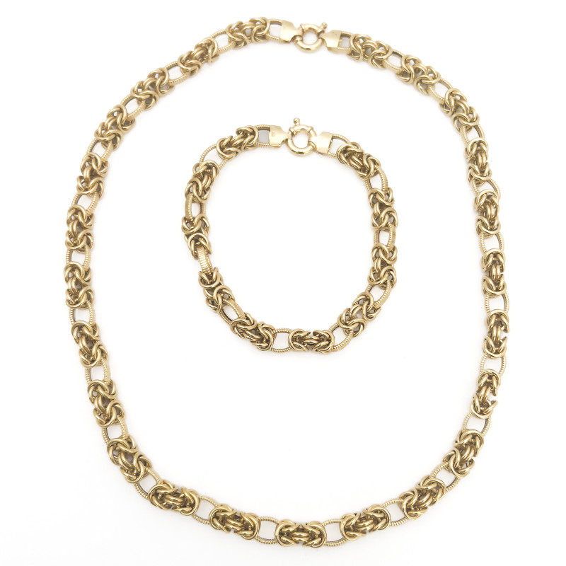 Italian Byzantine Chain Gold Necklace and Bracelet