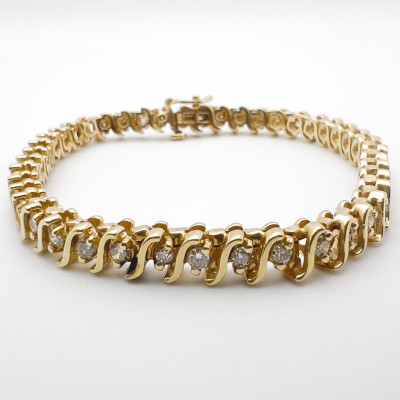 Image for Lot Yellow Gold and Diamond S Link Tennis Bracelet
