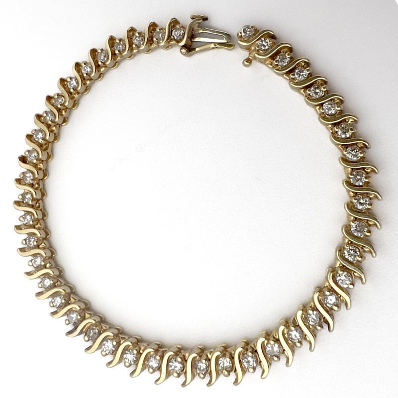 Yellow Gold and Diamond S Link Tennis Bracelet