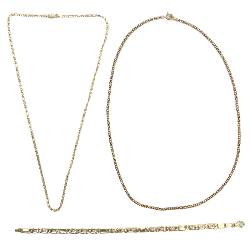 Two Italian Yellow Gold Necklaces and a Gold Bracelet