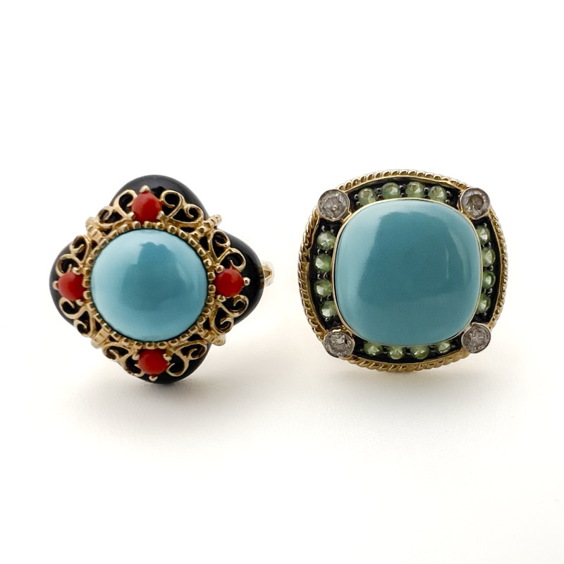 Two Gold and Turquoise Cocktail Rings