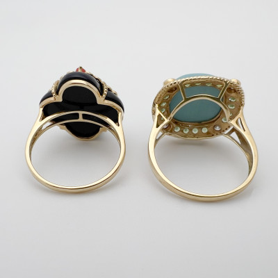 Two Gold and Turquoise Cocktail Rings