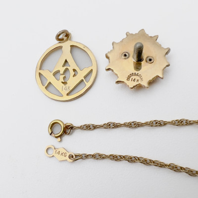 Gold Pendant, Pin, and Chain