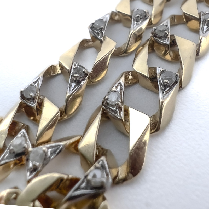Gold And Diamond Curb Link Bracelet, And Two Gold Chains