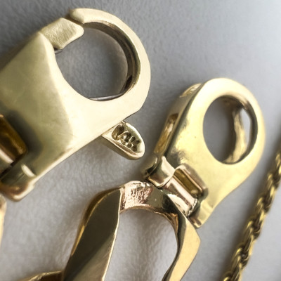 Gold And Diamond Curb Link Bracelet, And Two Gold Chains