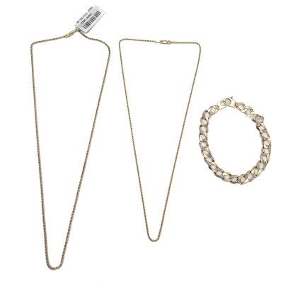 Image for Lot Gold And Diamond Curb Link Bracelet, And Two Gold Chains