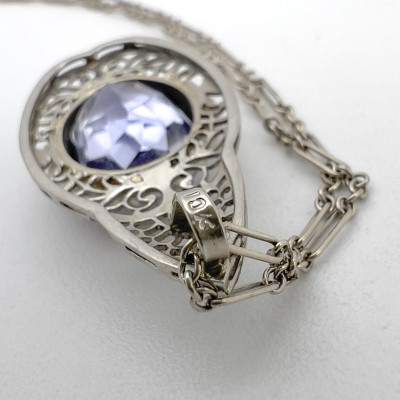 Art Deco Style Gold and Sapphire Pendant Necklace