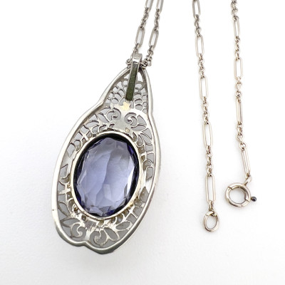 Art Deco Style Gold and Sapphire Pendant Necklace