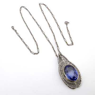 Image for Lot Art Deco Style Gold and Sapphire Pendant Necklace
