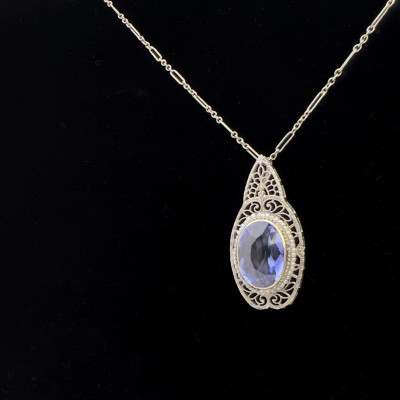 Art Deco Style Gold and Sapphire Pendant Necklace