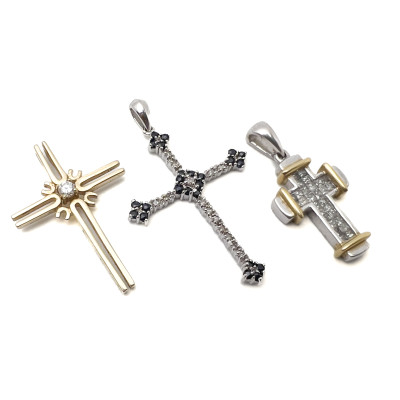 Image for Lot Three Gold Crosses Diamonds, Sapphires