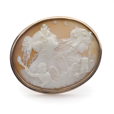 Image for Lot Gold Cameo Brooch "Day and Night"