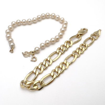 Image for Lot Gold Bracelet and Faux Pearl Bracelet