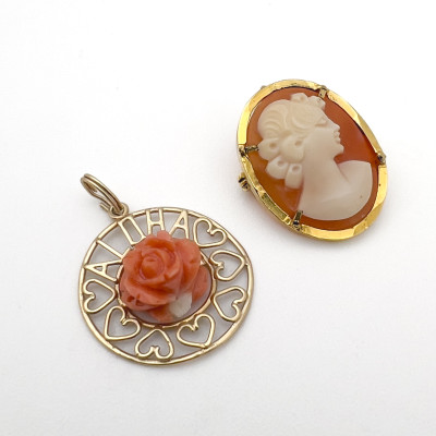 Gold Pendant and Silver Cameo