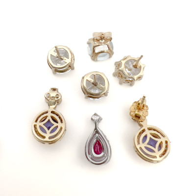 Gold Earring and Pendant Group, Diamond, Tanzanite and More