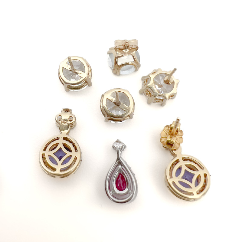 Gold Earring and Pendant Group, Diamond, Tanzanite and More