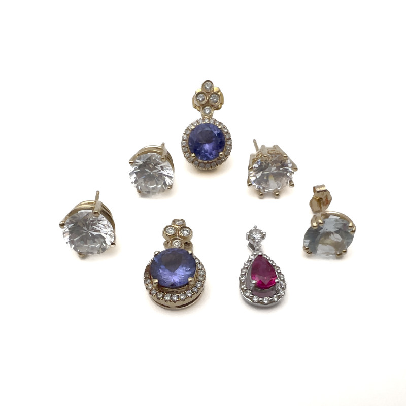 Gold Earring and Pendant Group, Diamond, Tanzanite and More