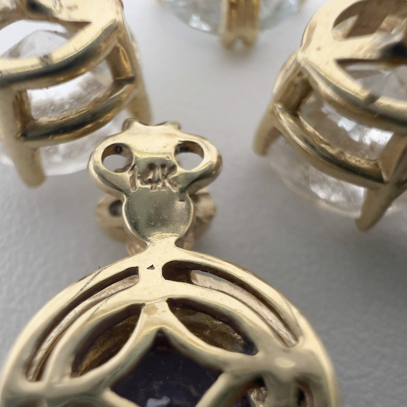 Gold Earring and Pendant Group, Diamond, Tanzanite and More
