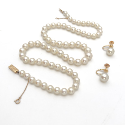 Image for Lot Gold and Graduated Pearl Necklace and Earrings