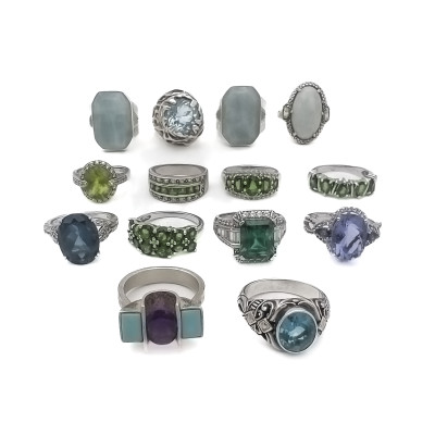 Image for Lot Silver Ring Group with Colorful Gems