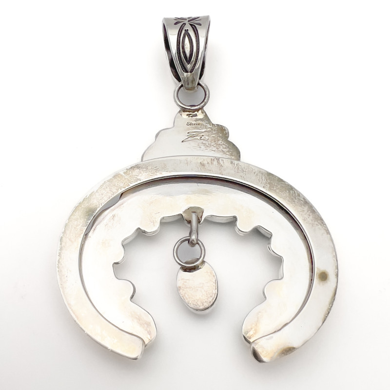 Zia Silver Navajo Squash Blossom Turquoise Pendant