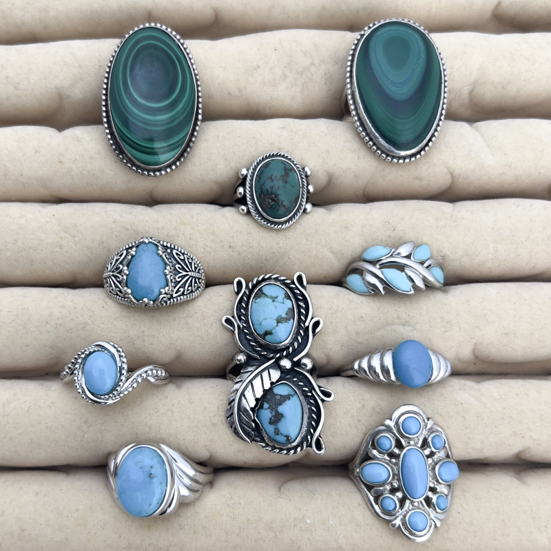 Silver Turquoise and Malachite Jewelry Group