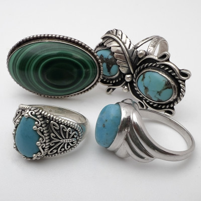 Silver Turquoise and Malachite Jewelry Group
