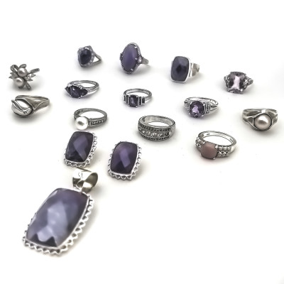 Image for Lot Silver Jewelry Group, Pearls Amethysts and Colorful Stones
