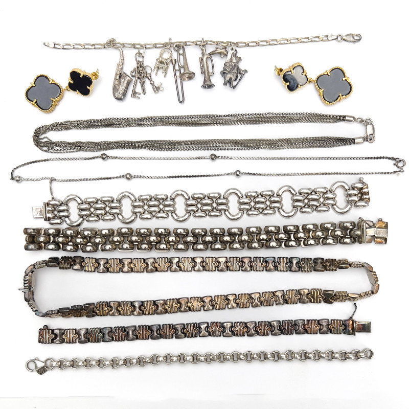 Silver Necklaces and Bracelets, Group of 9