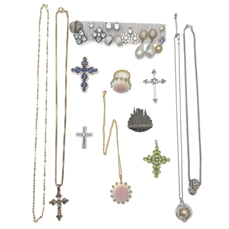 Silver Necklaces, Cross Pendants, and Earrings