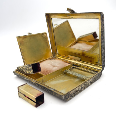 Italian Enamel Silver Compact and Cigarette Case